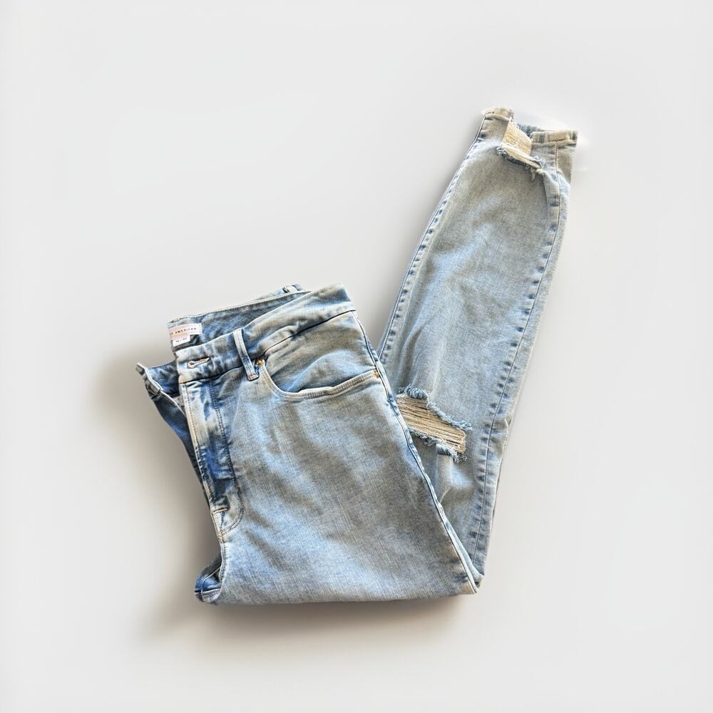 Good American Women’s Distressed Skinny Jeans Light Wash Size 14/32 Stretch